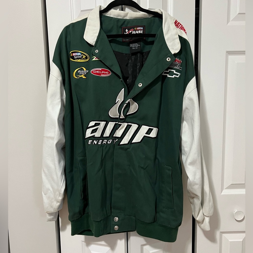Dale Earnhardt Jr Green and White Amp Energy Racing Jacket (Size 2XL)